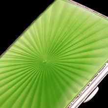 Load image into Gallery viewer, Sterling Silver Cigarette Case with Green Sunburst Enamel Guilloche - Walker & Hall 1937