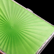 Load image into Gallery viewer, Sterling Silver Cigarette Case with Green Sunburst Enamel Guilloche - Walker & Hall 1937