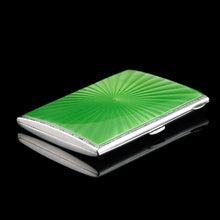 Load image into Gallery viewer, Sterling Silver Cigarette Case with Green Sunburst Enamel Guilloche - Walker & Hall 1937