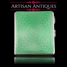 Load image into Gallery viewer, Sterling Silver Cigarette Case with Green Enamel Guilloche - William Neale & Son Ltd 1929