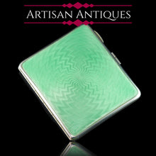 Load image into Gallery viewer, Sterling Silver Cigarette Case with Green Enamel Guilloche - William Neale & Son Ltd 1929