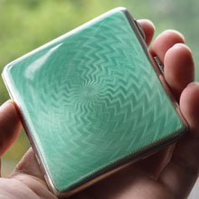Load image into Gallery viewer, Sterling Silver Cigarette Case with Green Enamel Guilloche - William Neale & Son Ltd 1929