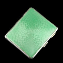 Load image into Gallery viewer, Sterling Silver Cigarette Case with Green Enamel Guilloche - William Neale & Son Ltd 1929