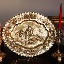 Load image into Gallery viewer, Antique Solid Silver Gilt Charger Sideboard Dish (50cm) with Figural Battle Scene - 19th Century