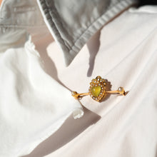 Load image into Gallery viewer, Antique Victorian Chalcedony Brooch with Seed Pearls 15ct Gold Heart Shaped Cabochon - c.1890
