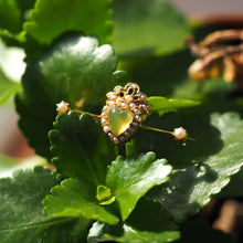 Load image into Gallery viewer, Antique Victorian Chalcedony Brooch with Seed Pearls 15ct Gold Heart Shaped Cabochon - c.1890