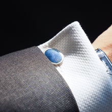 Load image into Gallery viewer, Antique Gold Cufflinks with Blue Guilloche Enamel 9ct Gold & Sterling Silver - Victorian c.1863
