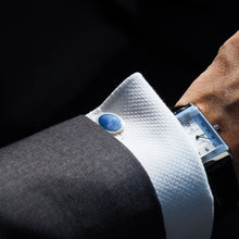 Load image into Gallery viewer, Antique Gold Cufflinks with Blue Guilloche Enamel 9ct Gold & Sterling Silver - Victorian c.1863