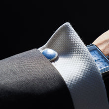 Load image into Gallery viewer, Antique Gold Cufflinks with Blue Guilloche Enamel 9ct Gold & Sterling Silver - Victorian c.1863