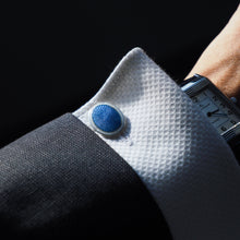 Load image into Gallery viewer, Antique Gold Cufflinks with Blue Guilloche Enamel 9ct Gold & Sterling Silver - Victorian c.1863