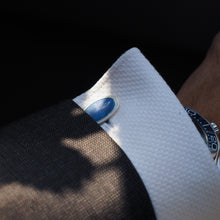 Load image into Gallery viewer, Antique Gold Cufflinks with Blue Guilloche Enamel 9ct Gold & Sterling Silver - Victorian c.1863