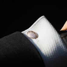 Load image into Gallery viewer, Antique Gold Cufflinks with Blue Guilloche Enamel 9ct Gold & Sterling Silver - Victorian c.1863