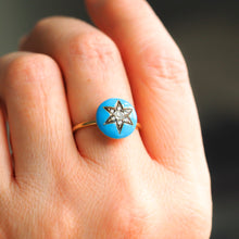 Load image into Gallery viewer, Antique Victorian Diamond Star Ring 9ct Gold Blue Enamel Cabochon - c.1890