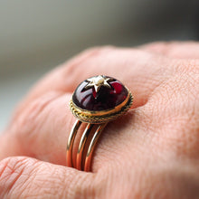 Load image into Gallery viewer, Antique Victorian 14ct Gold Garnet Star Cabochon Ring with Seed Pearl - c.1880