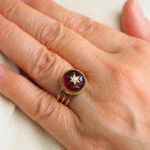 Load image into Gallery viewer, Antique Victorian 14ct Gold Garnet Star Cabochon Ring with Seed Pearl - c.1880