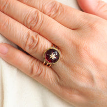 Load image into Gallery viewer, Antique Victorian 14ct Gold Garnet Star Cabochon Ring with Seed Pearl - c.1880