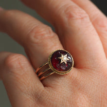 Load image into Gallery viewer, Antique Victorian 14ct Gold Garnet Star Cabochon Ring with Seed Pearl - c.1880