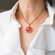 Load image into Gallery viewer, Antique Victorian Diamond & Pearl Star Necklace with Red Rock Crystal Cabochon 15ct Gold - c.1880