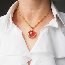 Load image into Gallery viewer, Antique Victorian Diamond & Pearl Star Necklace with Red Rock Crystal Cabochon 15ct Gold - c.1880