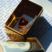 Load image into Gallery viewer, Antique Victorian Puffy Heart Pendant Necklace Red & White Enamel 9K - c.1900