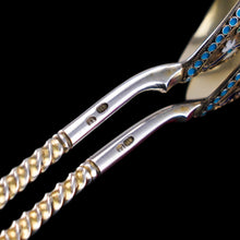 Load image into Gallery viewer, Antique Imperial Russian Solid Silver Pair of Spoons with Cloisonne Enamel - Vasily Agafonov c.1882-1899