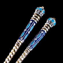 Load image into Gallery viewer, Antique Imperial Russian Solid Silver Pair of Spoons with Cloisonne Enamel - Vasily Agafonov c.1882-1899