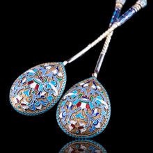 Load image into Gallery viewer, Antique Imperial Russian Solid Silver Pair of Spoons with Cloisonne Enamel - Vasily Agafonov c.1882-1899