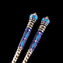 Load image into Gallery viewer, Antique Imperial Russian Solid Silver Pair of Spoons with Cloisonne Enamel - Vasily Agafonov c.1882-1899
