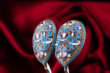 Load image into Gallery viewer, Antique Imperial Russian Solid Silver Pair of Spoons with Cloisonne Enamel - Vasily Agafonov c.1882-1899