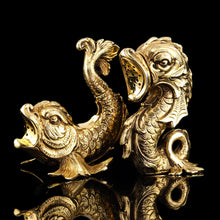 Load image into Gallery viewer, Sterling Silver Gilt Salt and Pepper Shakers in the form of Fish/Dolphin
