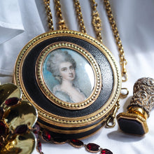 Load image into Gallery viewer, Antique French Gold Mounted Circular Snuff/Tobacco Box, Portrait of a Lady in the Manner of Cosway - 18th c.
