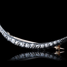 Load image into Gallery viewer, Antique Victorian Diamond Brooch Crescent 14K Gold - c.1890