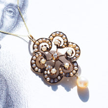 Load image into Gallery viewer, Antique Victorian Diamond & Pearl Pendant Necklace 14K Gold - c.1900