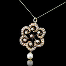 Load image into Gallery viewer, Antique Victorian Diamond & Pearl Pendant Necklace 14K Gold - c.1900