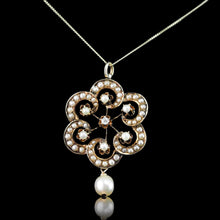 Load image into Gallery viewer, Antique Victorian Diamond & Pearl Pendant Necklace 14K Gold - c.1900