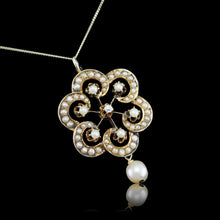 Load image into Gallery viewer, Antique Victorian Diamond & Pearl Pendant Necklace 14K Gold - c.1900