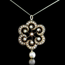 Load image into Gallery viewer, Antique Victorian Diamond & Pearl Pendant Necklace 14K Gold - c.1900