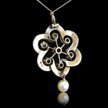 Load image into Gallery viewer, Antique Victorian Diamond & Pearl Pendant Necklace 14K Gold - c.1900