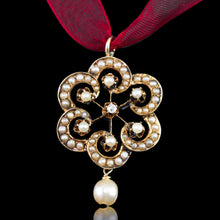 Load image into Gallery viewer, Antique Victorian Diamond & Pearl Pendant Necklace 14K Gold - c.1900