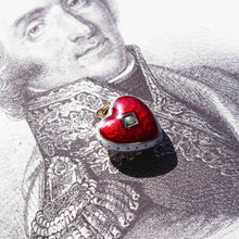 Load image into Gallery viewer, Antique Victorian Puffy Heart Pendant Necklace Red & White Enamel 9K - c.1900