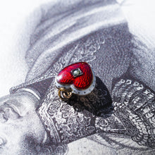 Load image into Gallery viewer, Antique Victorian Puffy Heart Pendant Necklace Red & White Enamel 9K - c.1900