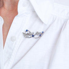 Load image into Gallery viewer, Antique Victorian Sapphire and Diamond Brooch with Foliate Motif 9K Gold- c.1880