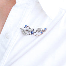 Load image into Gallery viewer, Antique Victorian Sapphire and Diamond Brooch with Foliate Motif 9K Gold- c.1880