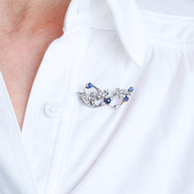 Load image into Gallery viewer, Antique Victorian Sapphire and Diamond Brooch with Foliate Motif 9K Gold- c.1880