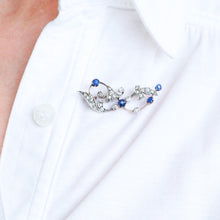 Load image into Gallery viewer, Antique Victorian Sapphire and Diamond Brooch with Foliate Motif 9K Gold- c.1880