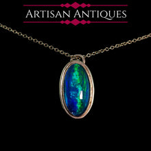 Load image into Gallery viewer, Vintage 9ct Gold Blue/Green Ammolite Pendant & Chain Necklace