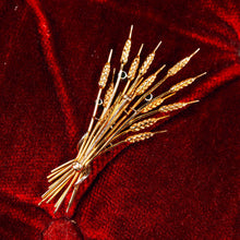 Load image into Gallery viewer, Antique/Vintage 9ct Gold Harvest Wheat Brooch with Emeralds, Sapphires, Diamonds & Ruby - c.1940