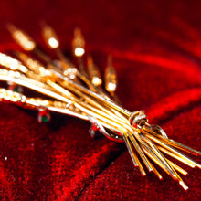 Load image into Gallery viewer, Antique/Vintage 9ct Gold Harvest Wheat Brooch with Emeralds, Sapphires, Diamonds & Ruby - c.1940