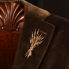 Load image into Gallery viewer, Antique/Vintage 9ct Gold Harvest Wheat Brooch with Emeralds, Sapphires, Diamonds & Ruby - c.1940