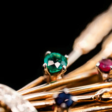 Load image into Gallery viewer, Antique/Vintage 9ct Gold Harvest Wheat Brooch with Emeralds, Sapphires, Diamonds & Ruby - c.1940